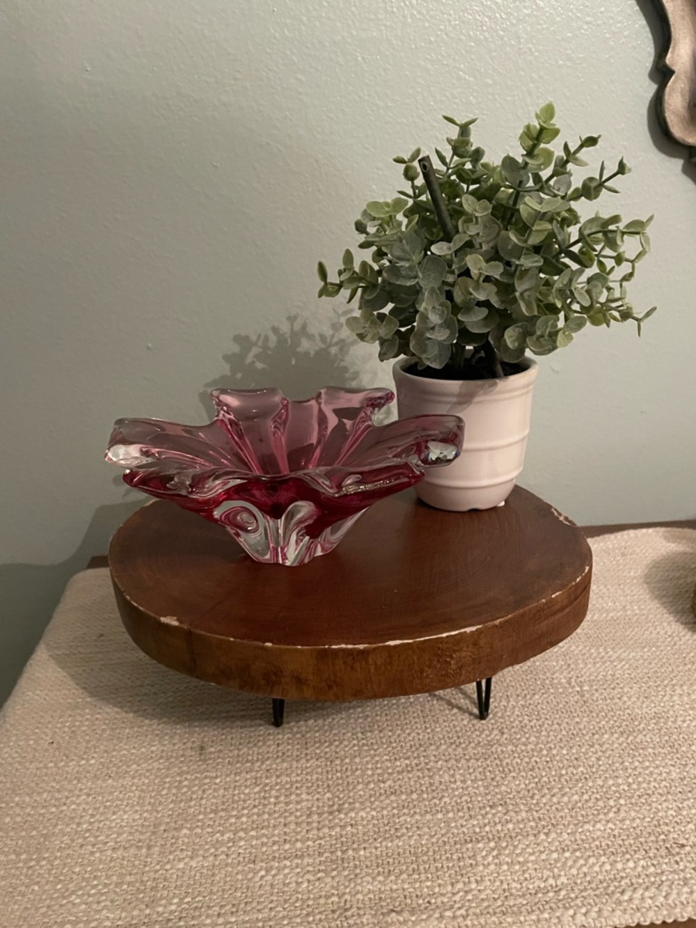 Hand-Blown Pink Glass Decorative Bowl